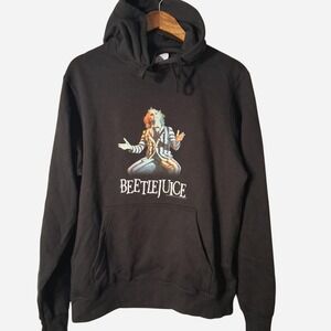 Black Beetlejuice hoodie with graphic of Beetlejuice in a striped suit